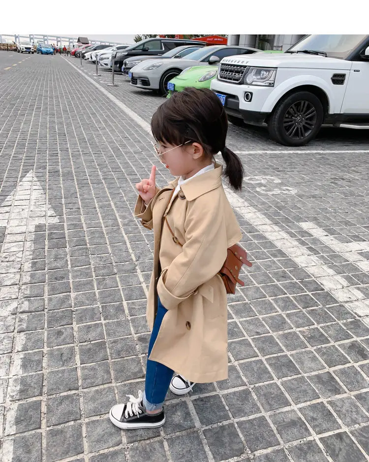 2021 New Boutique Autumn Fashion Kids Girl Long Trench Coats Toddler Baby Outerwear Children Clothing England Style Windbreaker