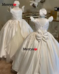 Flower Girl Dresses for Weddings Satin Kids Gown Princess Holy First Communion Gowns Party Pageant Dress For Girls