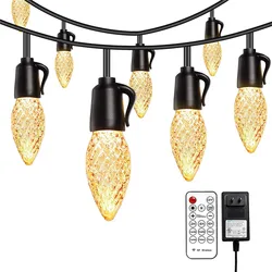 15m 20 Bulbs LED C35 Strawberry Crystal Lights String Remote Control Outdoor Patio Lamp for Christmas Holiday Garden Decoration