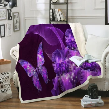 

Warm Winter Throw Blanket Butterfly Flower Super Soft Sherpa Fleece Plush Bedspread Cover For Children Audlt Beds Sofa Couch Car