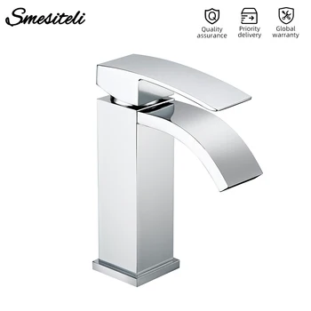

Smesiteli Waterfall Faucet Hot Cold Water Wash Sink Single Hole Mixer Tap Square Unique Design Vanity Vessel Bathroom Faucet