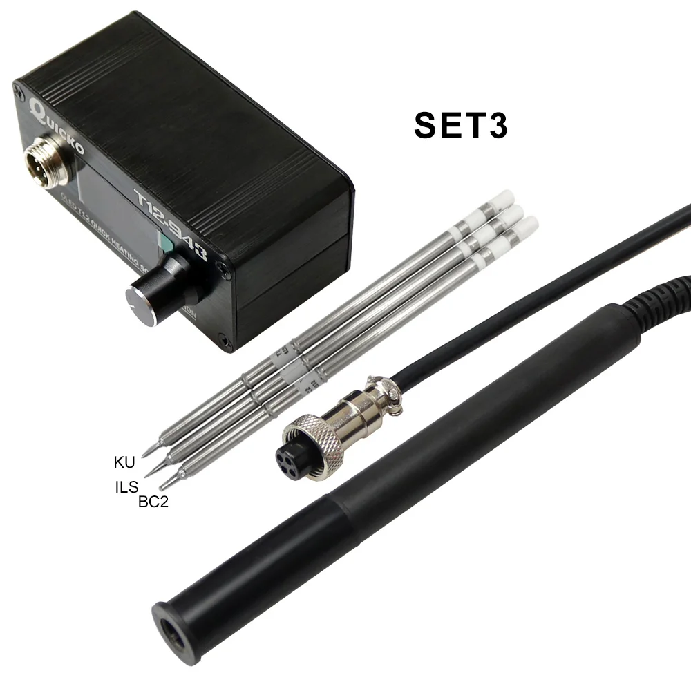 Quicko T12-943 мини OLED цифровая паяльная станция T12-P9 черной пластиковой ручкой с наконечниками для паяльника инструмент для сварки