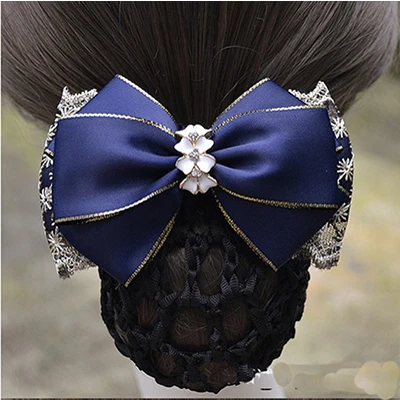 Fashion Handmade Office Lady Bow Tie Barrette Hair Clip Cover Bowknot Net Bun Snood Hair Accestory - Color: G