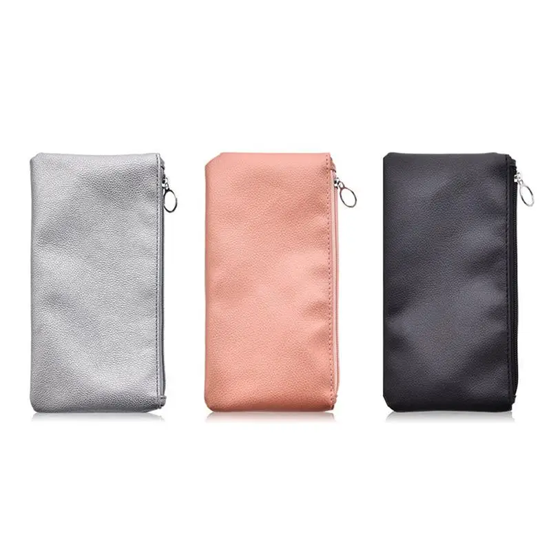 

PU Leather Makeup Bag Zippered Cosmetic Pouch Multifunction Solid Color Carrying Case For Home Traveling (Black/Sliver/Pink)
