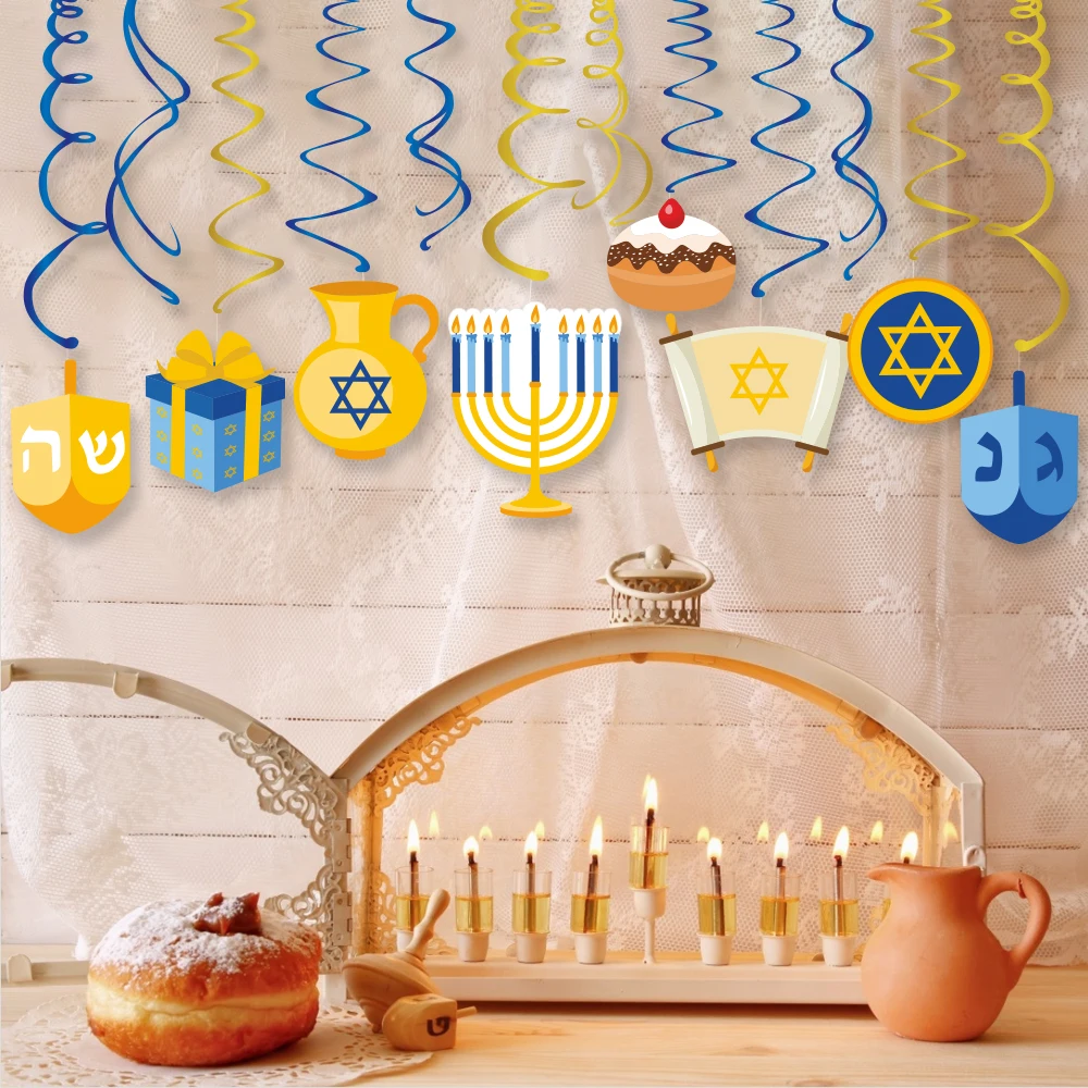 Hanukkah вечерние сувениры ПВХ спиральные Висячие Swirls вечерние украшения бумажные карты Chanukah вечерние принадлежности