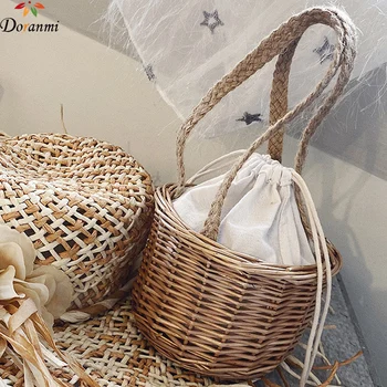 

DORANMI Summer Straw Knitted Bucket Handbag Women's Bags 2020 Beach Top-handle Bags Female String Closure Handbags Bolsos BG574