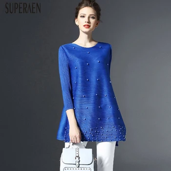 

SuperAen Europe Pluz Size 2020 Summer New Women's T Shirts Pluz Size Solid Color Beaded Ladies T Shirts Casual Wild Tops Female