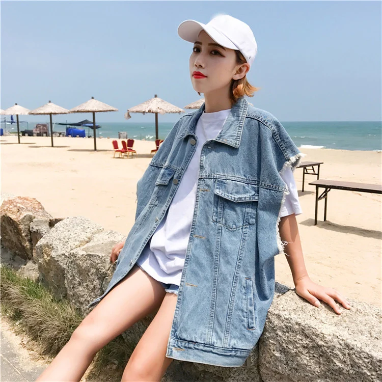 Autumn Women Denim Outer Coat Vest Loose and Casual Korean Fashion Shoulder Waistcoat Top