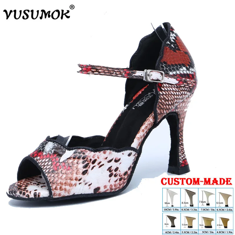 VUSUMOK Women Dance Shoes Satin Soft Bottom Latin Woman Salsa Ballet Confortable Sapato Feminino Leopard | Спорт и развлечения