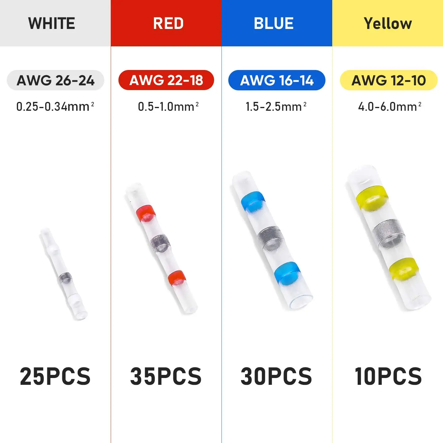 Mixed Heat Shrink Connect Terminals Waterproof Sleeve Tube Electrical Wire Insulated Butt Connectors Kit heat shrink tubing wire connectors wiring connector 300/500/800PCS