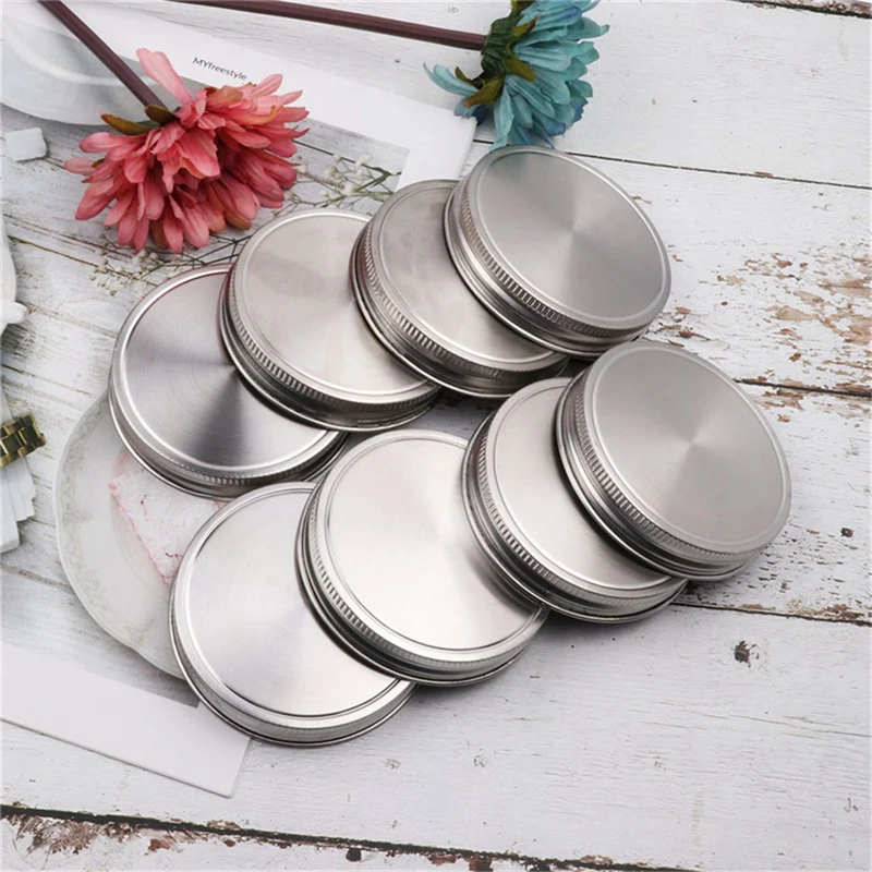 8 Pcs Stainless Steel Jar Lids 86Mm Sealed Leak Proof Cover With Silicone Seals Resistant Storage Solid Caps Wide Mouth Lid 6