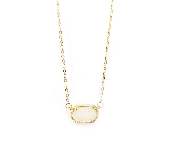Новое маленькое овальное ожерелье с подвеской Druzy, лучшее качество, золотой цвет, блестящий кулон, ожерелье, женский подарок, модное ювелирное изделие - Окраска металла: Off White Necklace