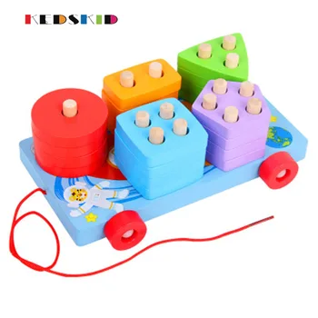 

Children's wooden toys with five-color shape cognizance