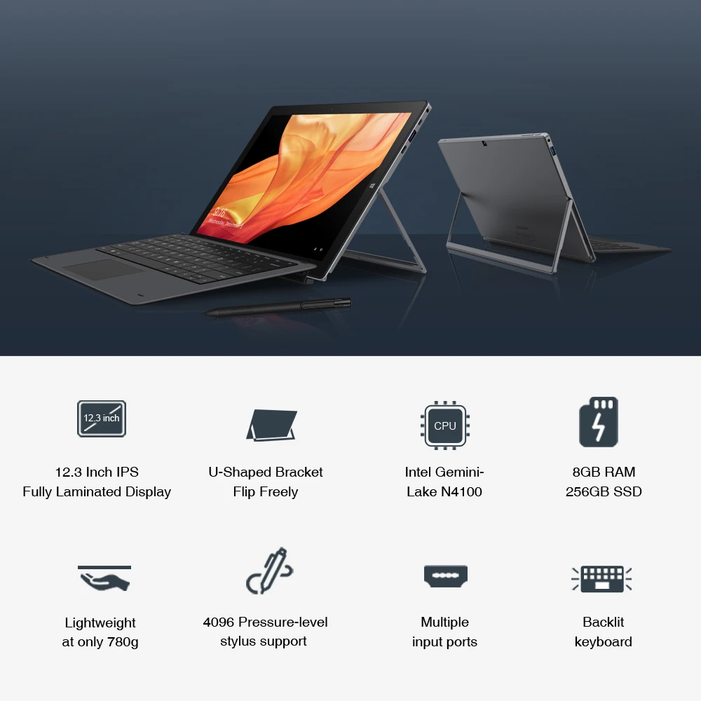 CHUWI UBook Pro, 12,3 дюймов, 1920*1280, Windows 10, планшетный ПК, Intel Gemini-Lake N4100, четырехъядерный процессор, 8 Гб ram, 256 Гб SSD, планшеты