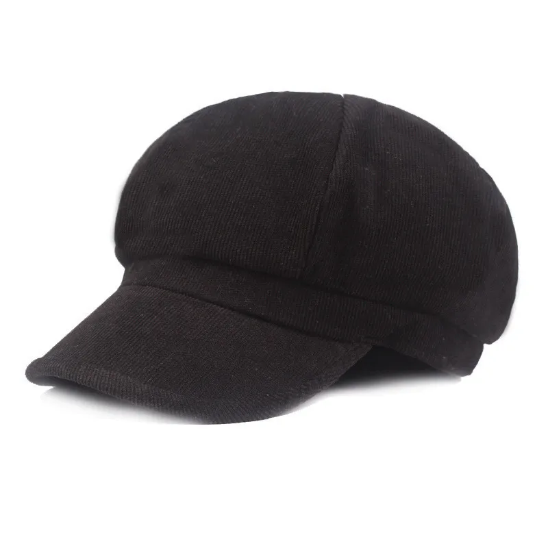 Вельветовая Женская художественная восьмиугольная шляпа, модная женская берет в стиле винтаж Кепка для водителя плоская кепка, остроконечная шляпа, полосатая Кепка берет продавца газет - Цвет: BK