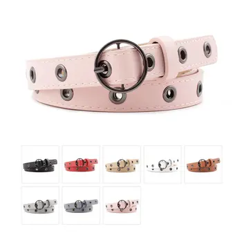 

Retro small round buckle thin belt women gun black buckle hollow eyes ladies belt wild fashion gas eye belt women