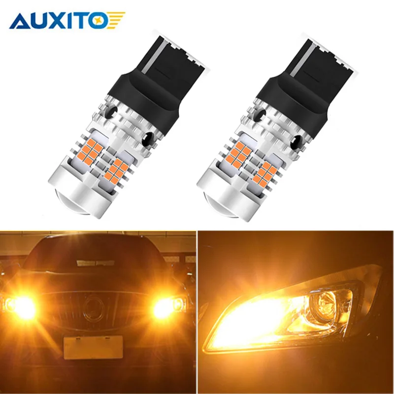 

2x T20 LED No Hyper Flash W21W WY21W 7440 7440NA Turn Signal Light Bulbs Canbus Error Free 23smd 2000lumen Amber Yellow