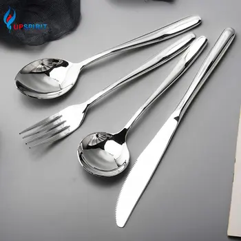 

Upspirit 4Pcs Western Dinnerware Set Silver Plated Stainless Steel Spoon Fork Knife Coffee Scoop Dining Cutlery Kit Tableware