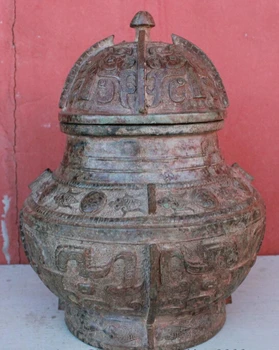 

bir 005164 12" Old Chinese Classic Bronze Dynasty Palace Folk Culture Statue Tank Jar Pot