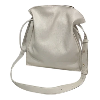 

Women Simple Solid Color PU Bucket Bag Casual Drawstring Shoulder Bag Casual Messenger Bag