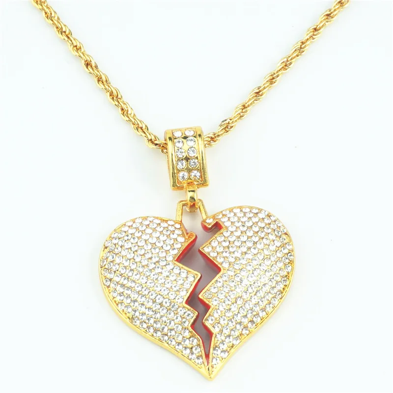 

Hot Selling Europe And America Cool Heart Shape Men And Women Pendant Broken Heart Hip Hop Rap Necklace