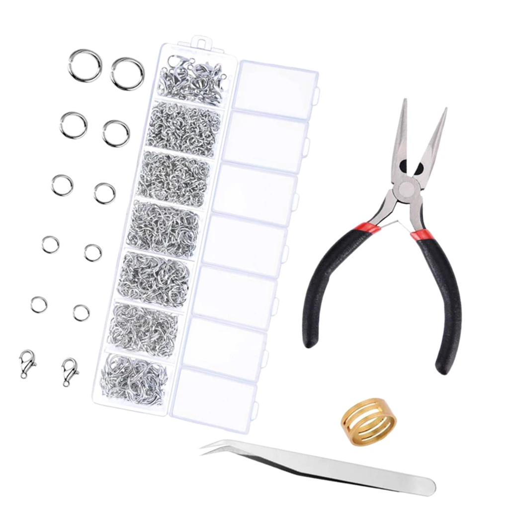 7 Grids Jewellery Findings Kit Lobster Clasps Jump Rings Plier DIY Jewelry Making