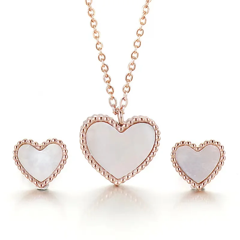 Shell Heart Necklaces Earrings Sets For Women Stainless Steel Gold Heart Earring Lover Choker - Image 4