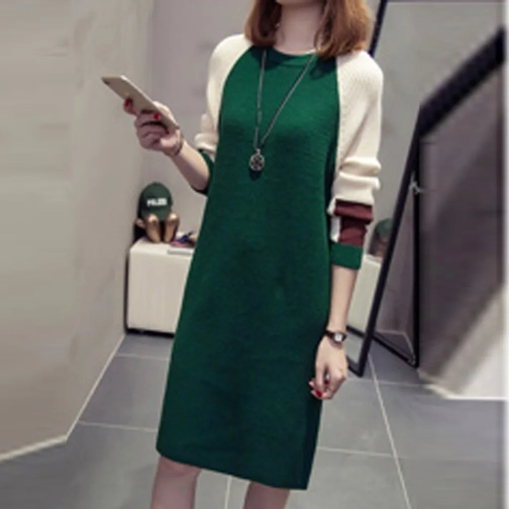 Женское трикотажное платье в Корейском стиле повседневное свободное свитер с
