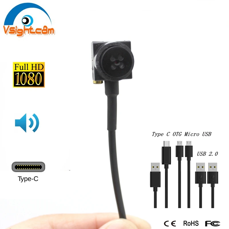 US $33.85 HD 1080P Mini USB Camera 1515mm Button Type C OTG Camera Android CCTV Security Camera With Audio