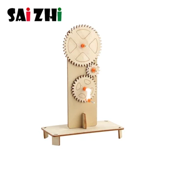 

Saizhi Kids DIY Wooden Transmission Gear Rotate Assembling Puzzles Science Physical Experiments Assemble Kit Education Toys