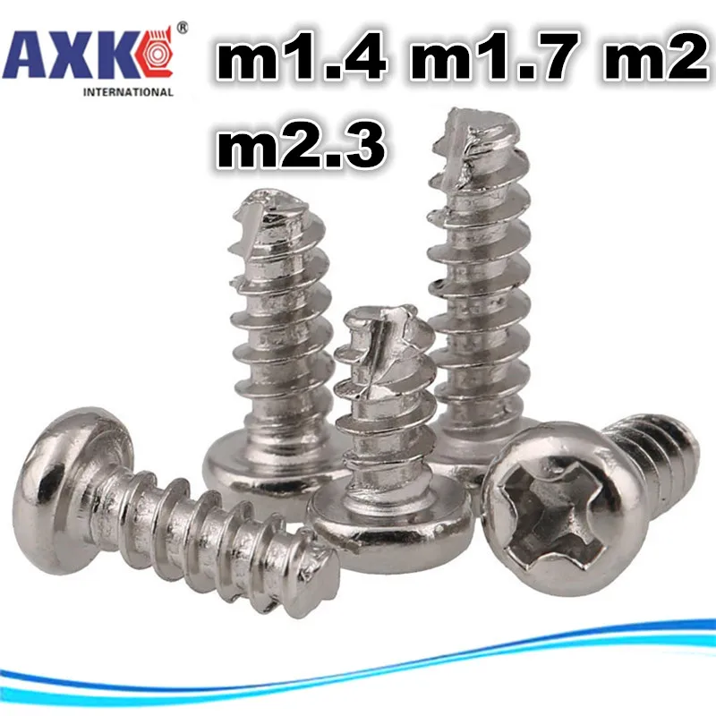 AXK 1000 шт m1.4 m1.7 m2 m2.3 никелевый крестообразный Винт с круглой головкой крестообразные плоские хвостовые саморезы