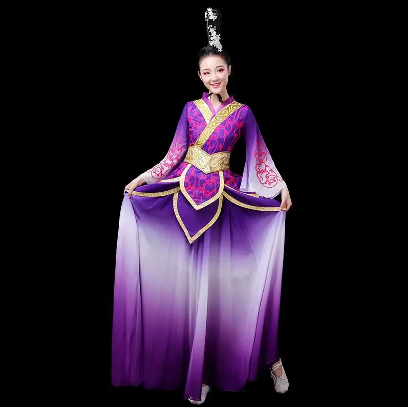 Индивидуальные Hanfu женские элегантные и постепенные изменения цвета классические танцевальные представления Китайский древний Винтаж Тан Фея группа