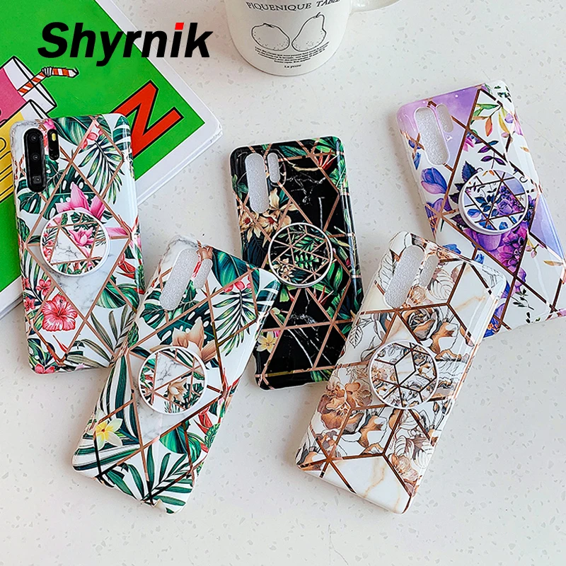 Holder Stand Case For Huawei Nova 3e 4e Mate 20 30 P20 Lite P30 Pro Back Cover on IMD Silicone Flowers Leaf Phone Coque Fundas | Мобильные