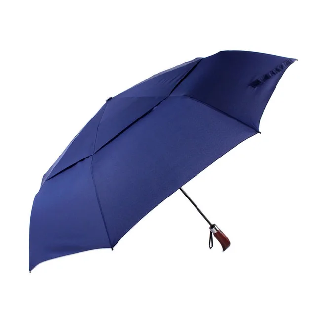 Модный стиль автоматический зонт дождь женский большой двухъярусный деловой мужской зонт креативная ручка из плотной древесины женский зонтик - Color: Blue