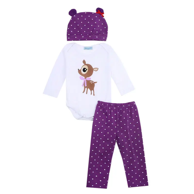 Костюм животного из 3 предметов для новорожденных и детей постарше, топы с длинными рукавами+ штаны в полоску+ шапочка, рождественские наряды