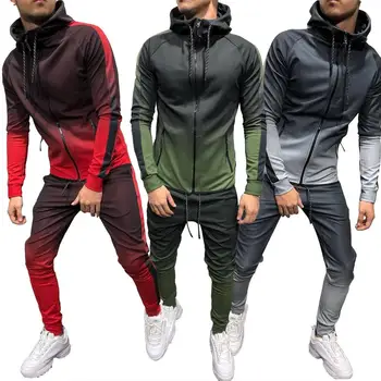 

2019 Nylon Men Tracksuit Gradient Color Sport Sweat Suit Hoodie Trousers Pants Set Track Suits Male Men's Sportswear Set