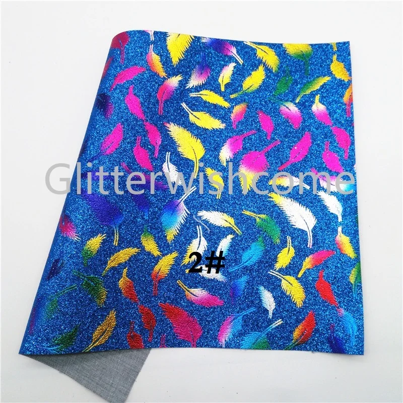 Glitterwishcome 21X29 см A4 Размер синтетическая кожа, перо блеск с принтом кожа, искусственная кожа ткань винил для бантов, GM567A