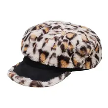 Женский зимний Пушистый Плюшевый Ретро берет с леопардовым принтом, плоская бейсболка A69C