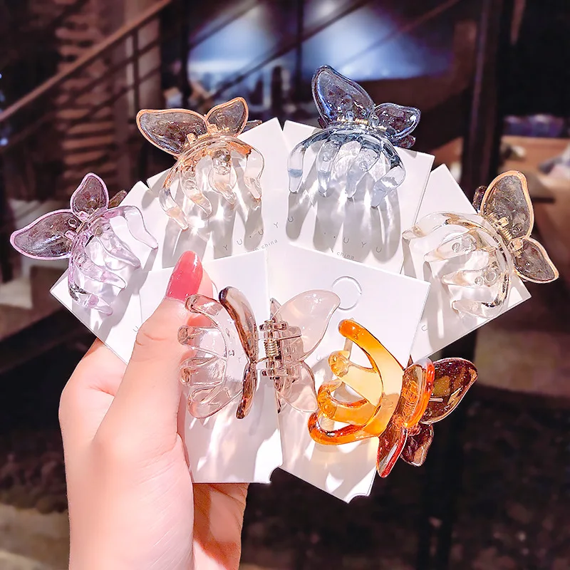 

DIY Styling Tools Mini Hair Claw 3D Butterfly Shape Hair Clasp Hairpin Vintage Hair Accessories Jelly Color Plastic Barrettes