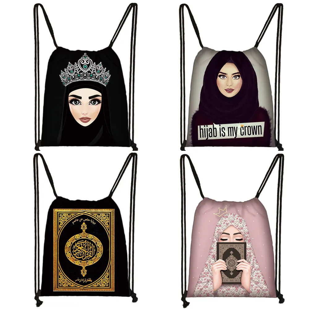 

Hijab Face Muslim Islamic Gril Eyes Drawstring Bag Women Fashion Storage Bag Shopping Bag Teenager Girls Bookbag Casual Backpack