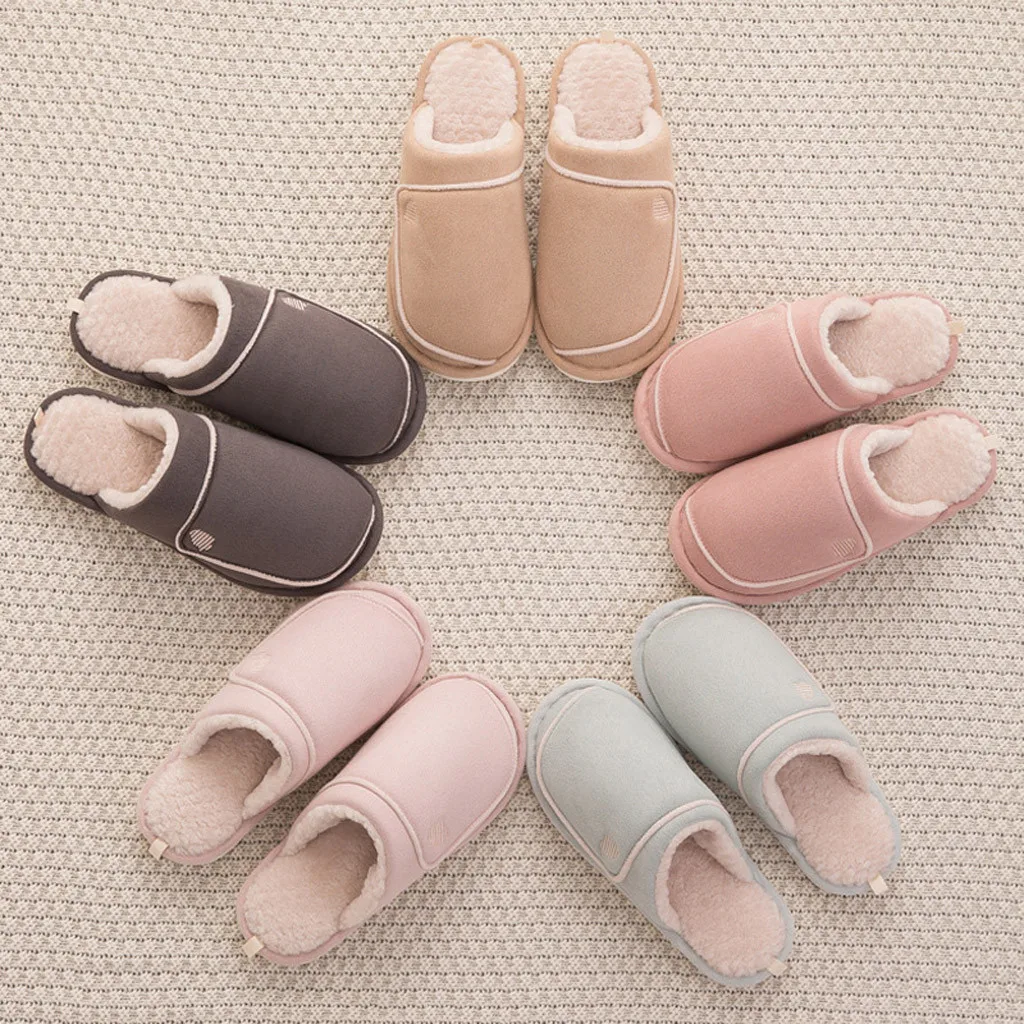 

Fur Cotton Winter Solid Simple Casual Shoes Women Large Size Casual Home Plus Velvet Warm Shoes Comfortable Cotton Slippers