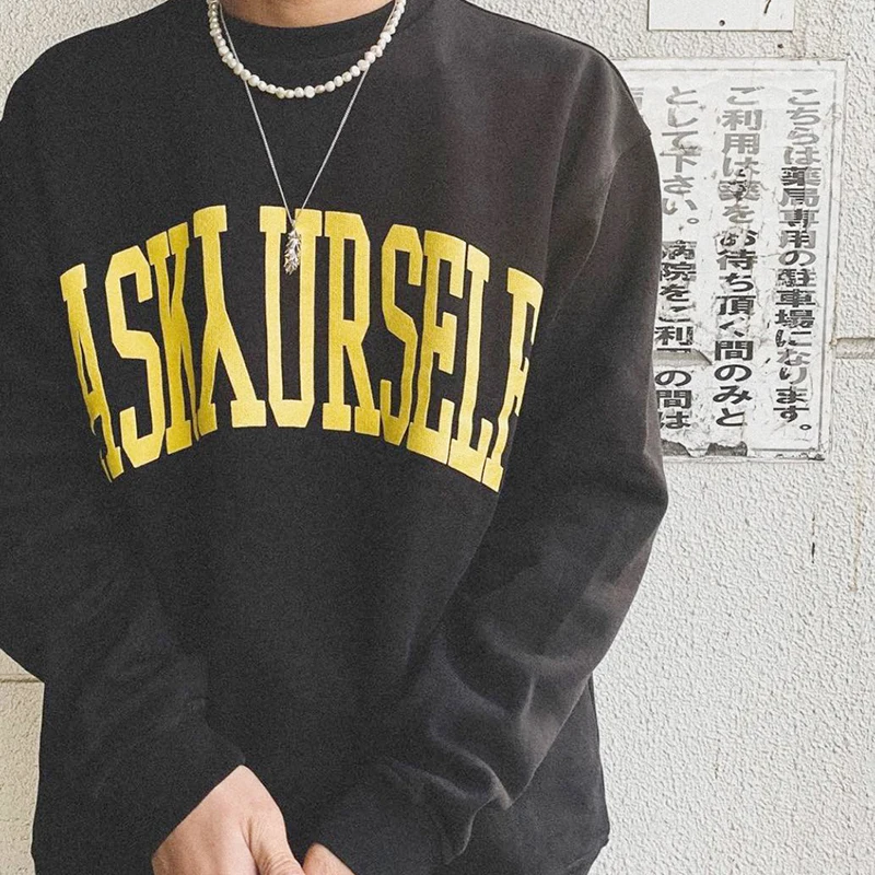 Askyurself high street letter embossed logo printing quality men and women loose round neck pullover sweater | Мужская одежда