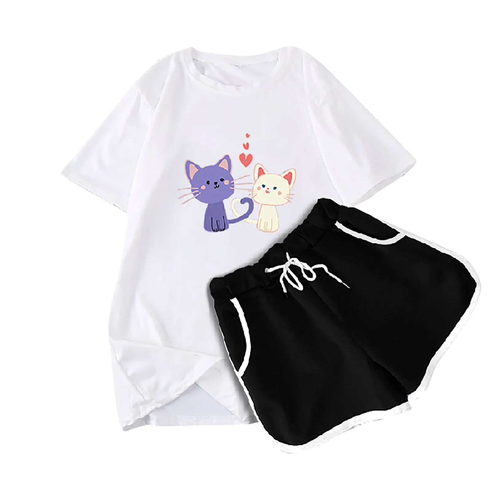 2021 Summer Woman Casual Suit Short Sleeve T-shirt Shorts Two Piece Set Short Sleeve O-Neck Paneled T Shirt Shorts Suits костюм 1