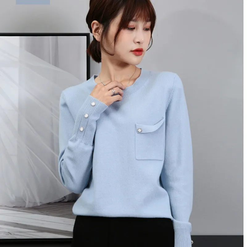 Smpevrg100% wool series 19 new winter Merino full sweater women's pure wool round tie pocket fashion sweater slim cashmere shirt