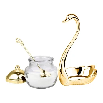 

Aluminum alloy Condiment Pot Seasoning Container Spice Glass Jar Salt Sugar Bowl Pepper Coffee Storage Organizer Swan Rack Set G