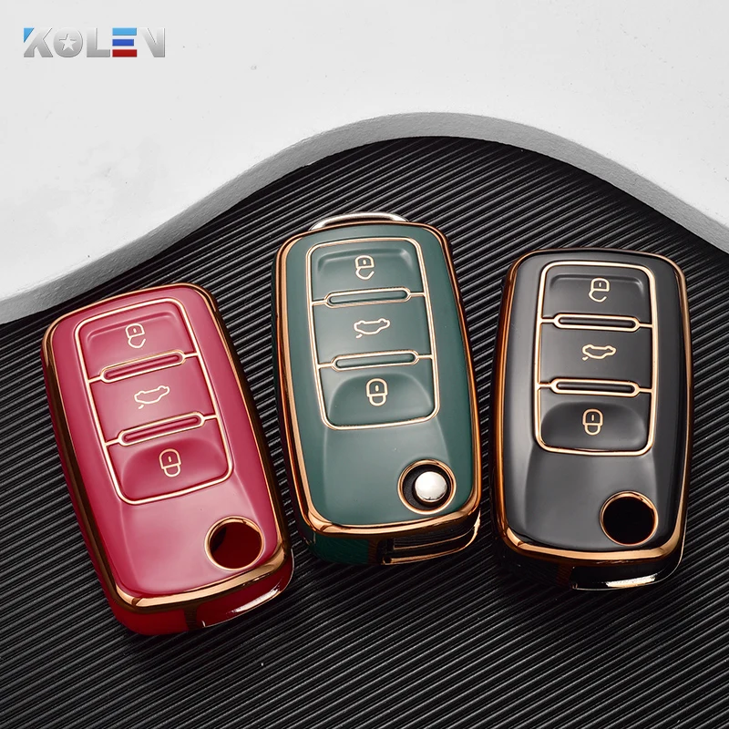 Car Flip Key Case Cover Shell For VW Volkswagen Polo Golf Passat Beetle Tiguan Skoda Octavia Kodiaq Seat Leon Altea