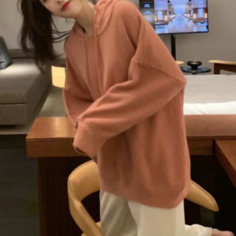 Small Man Loose Wearing Hooded Sweater Coat Autumn Soft Waxy Aging Long Sleeve Women's Wear | Женская одежда