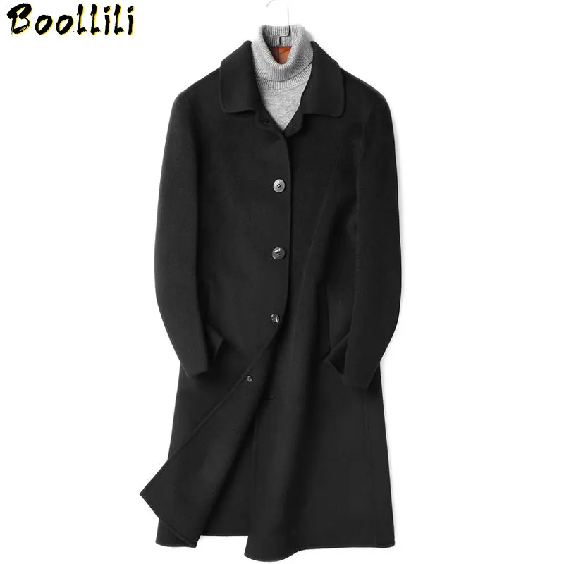 Boollili 100% Wool Coat Men Double-sided Long Jacket Mens Overcoat Plus Size Coats and Jackets Abrigo Hombre | Мужская одежда