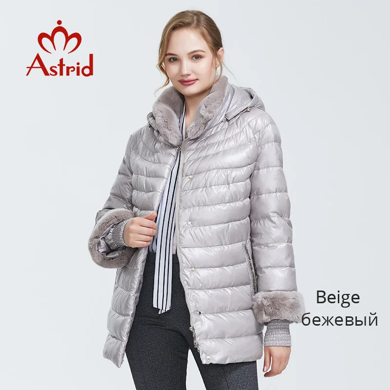 Astrid Зима новое поступление пуховик женская свободная одежда верхняя одежда Высокое качество с капюшоном средней длины женское зимнее пуховик FR-2036 - Цвет: 911 beige