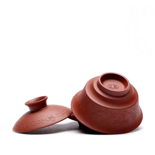 [Великолепно] Φ! Глина Yixing Zisha ручной работы красная чайная чашка Gaiwan с блюдцем чай